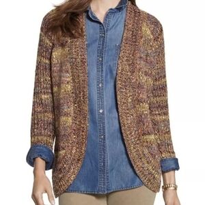 Chico's Brown Cardigan Sweater Marled Open Knit Size 2